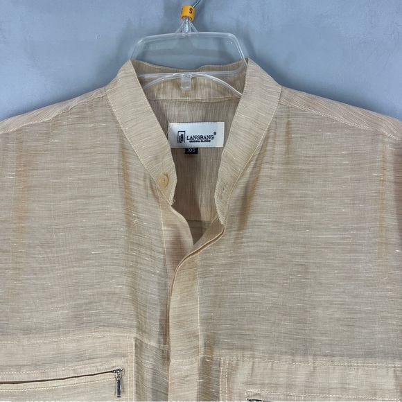 LANGBANG collared sand Gold Color linen minimal shirt from Firenze, - Picture 6 of 13